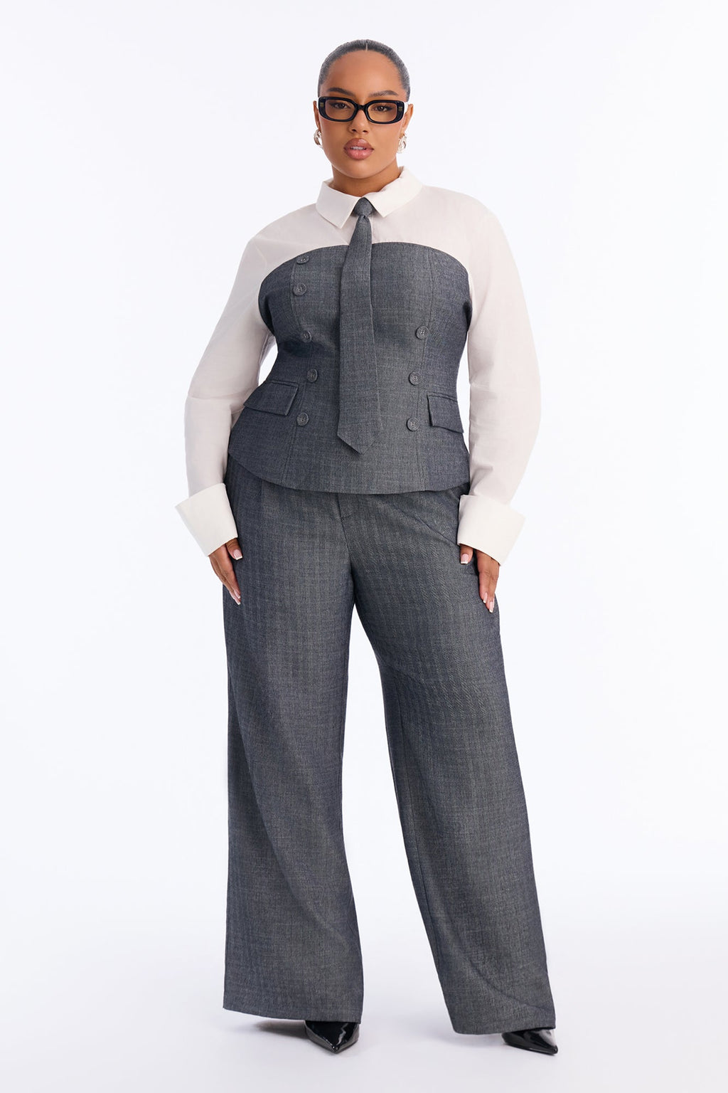 Shannon Wide Leg 3 Piece Pant Set - Grey