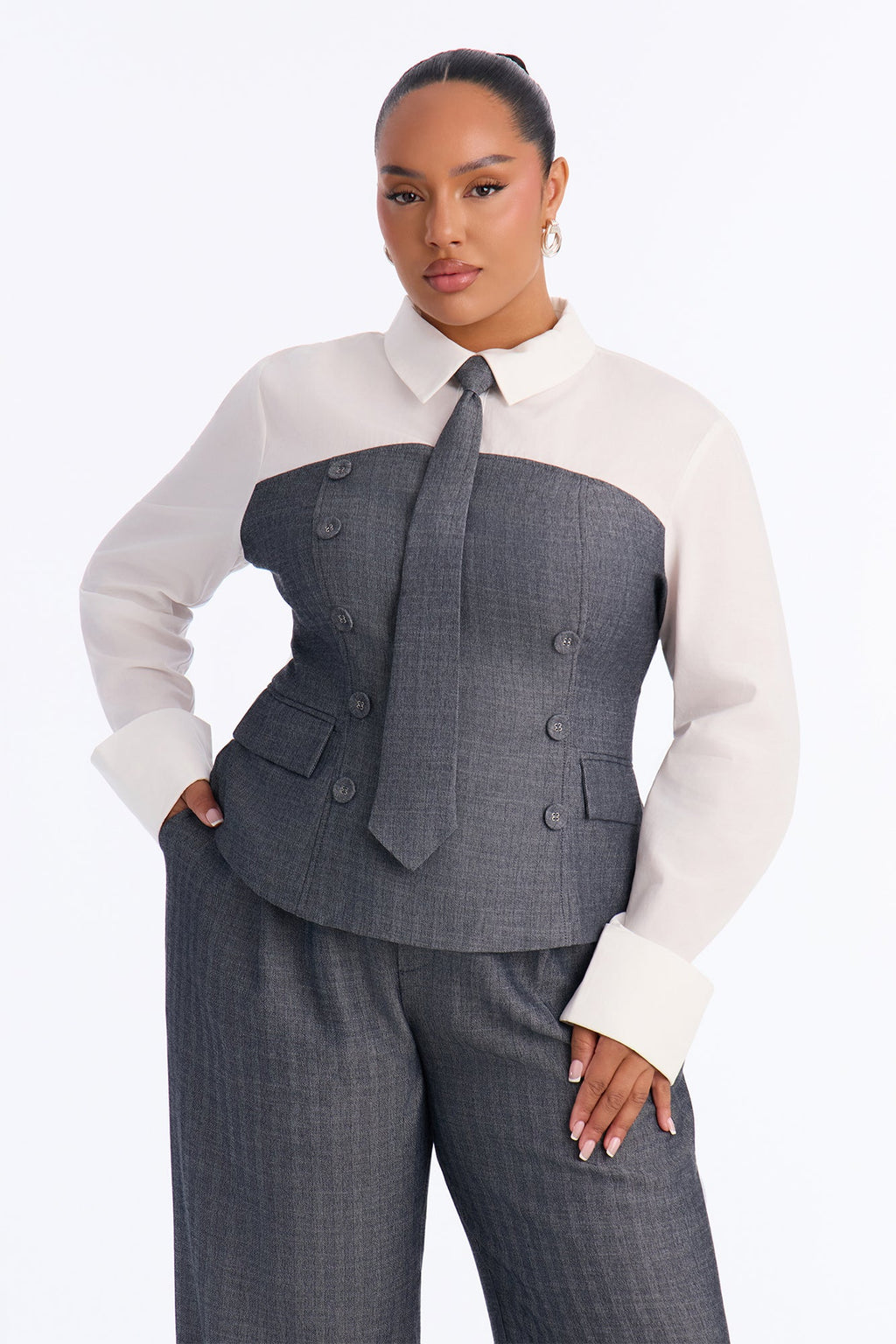 Shannon Wide Leg 3 Piece Pant Set - Grey