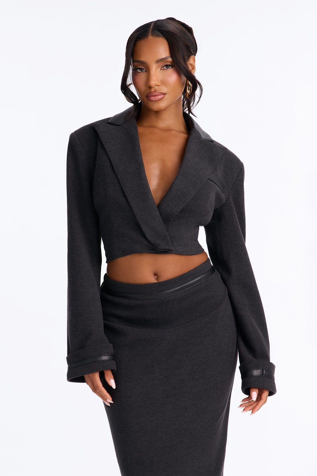 Charlotte Contrast Midi Skirt Set - Charcoal