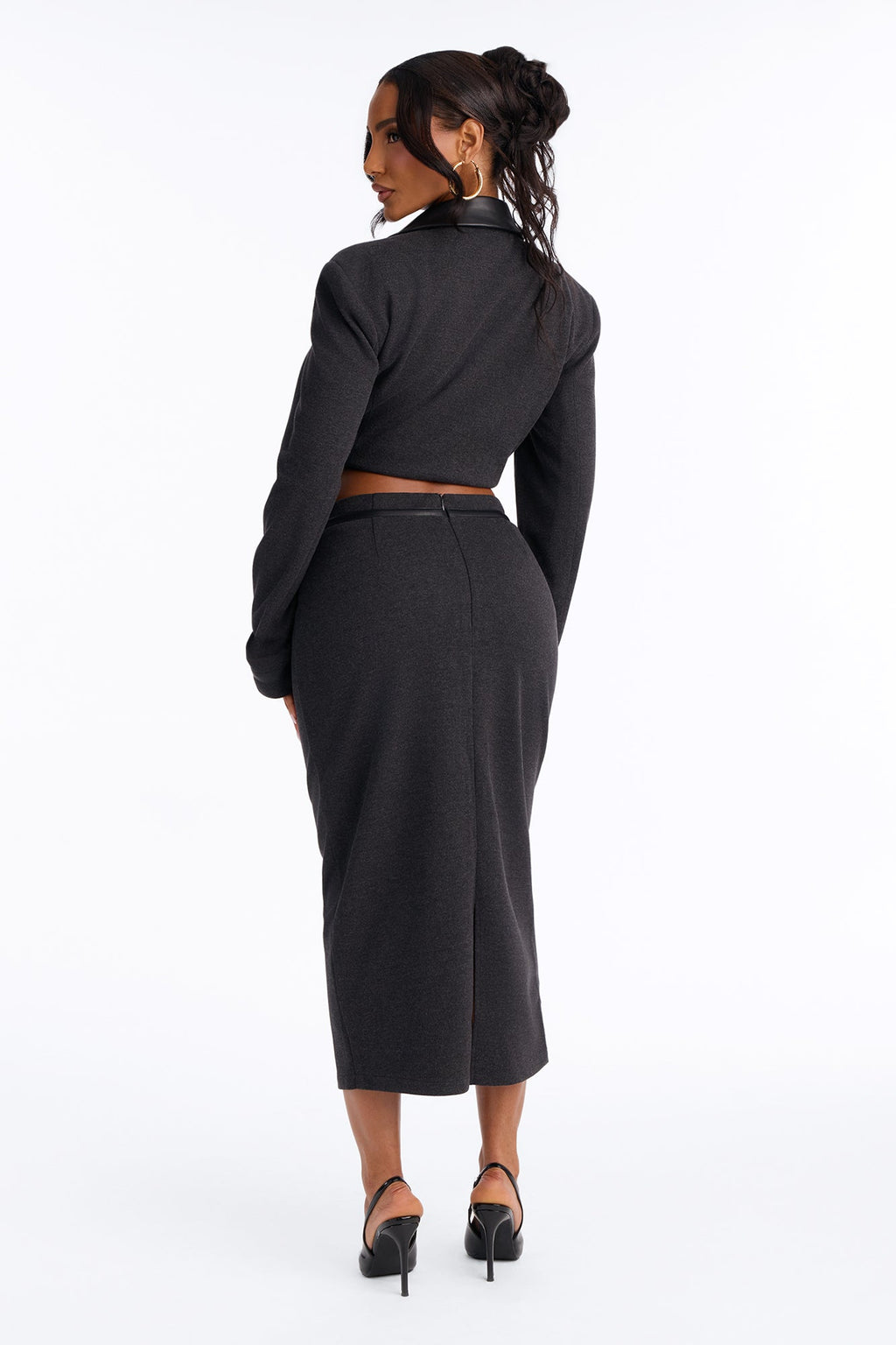 Charlotte Contrast Midi Skirt Set - Charcoal