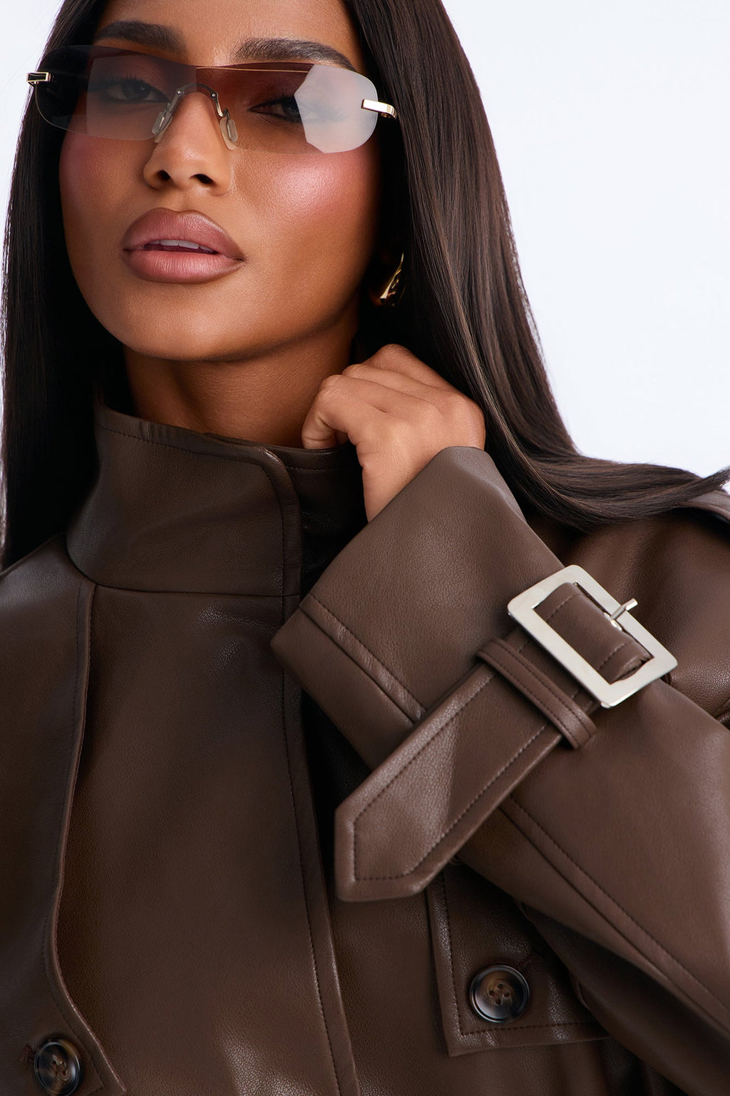 Harper Belted Faux Leather Short Set - Brown