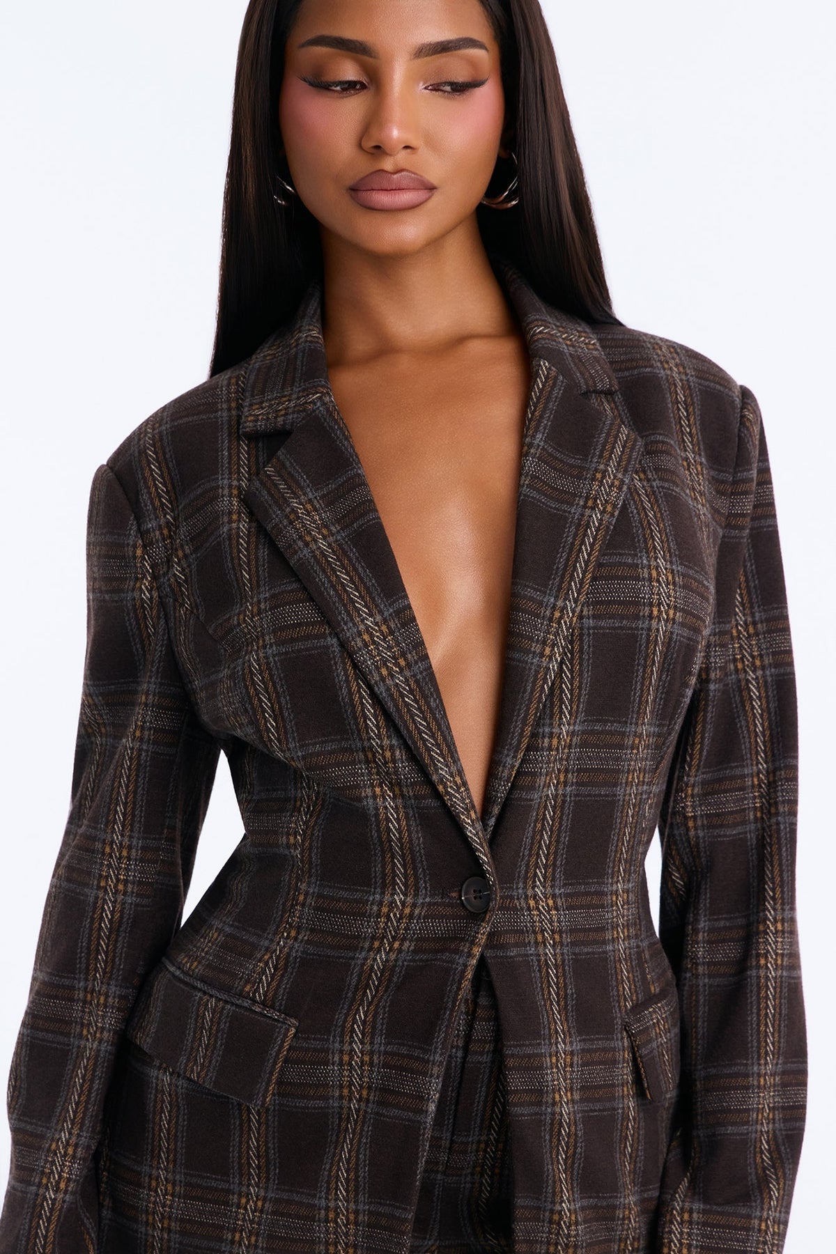 Iris Plaid Flare Pant Set - Brown