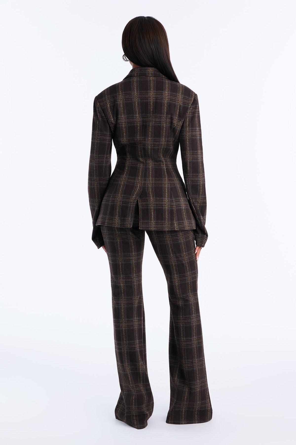 Iris Plaid Flare Pant Set - Brown