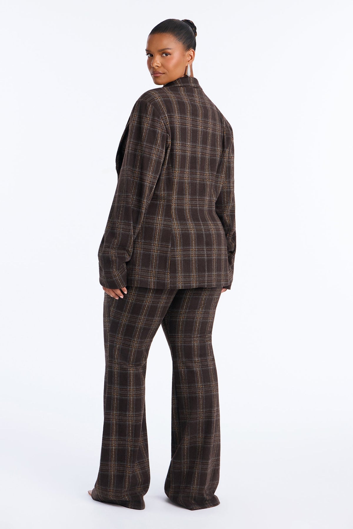 Iris Plaid Flare Pant Set - Brown