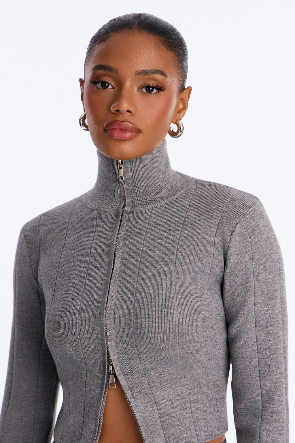 Adriana Belted Sweater Skirt Set - Grey