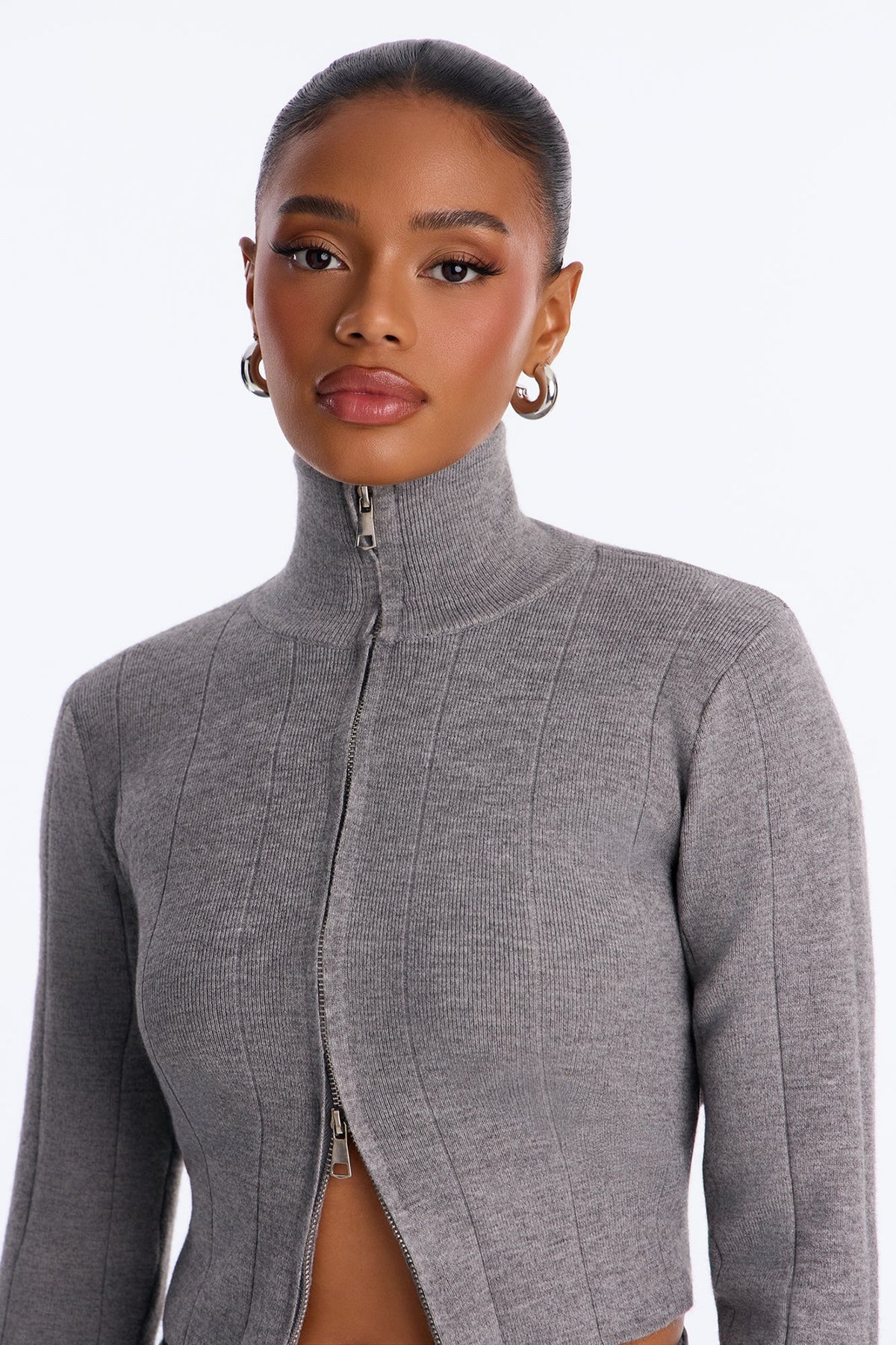 Adriana Belted Sweater Skirt Set - Grey