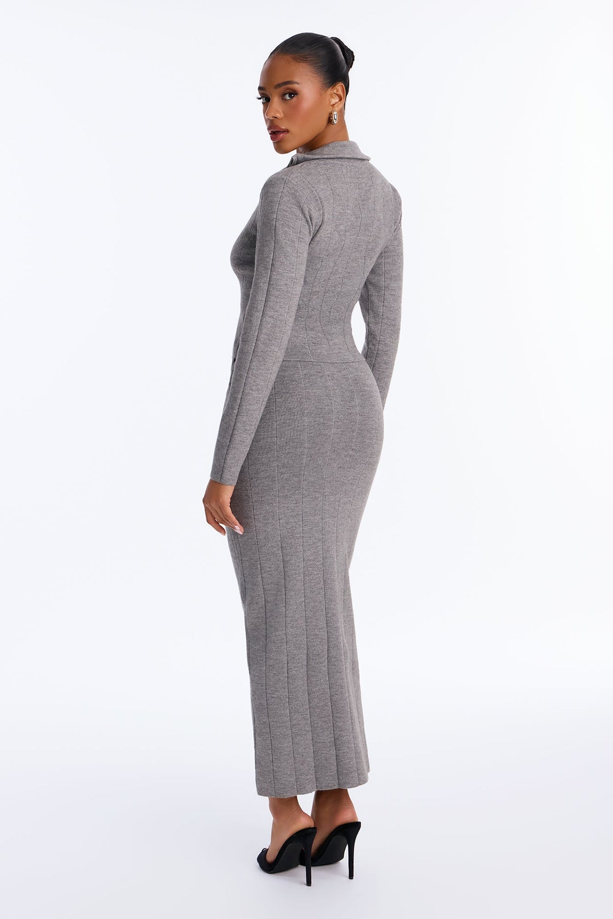 Adriana Belted Sweater Skirt Set - Grey