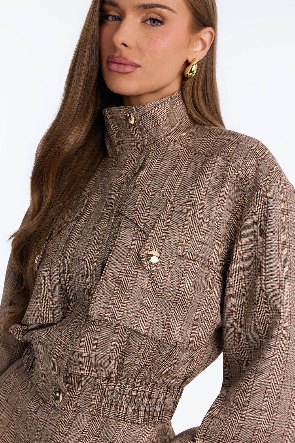 Farah Plaid Wide Leg Pant Set - Brown/combo