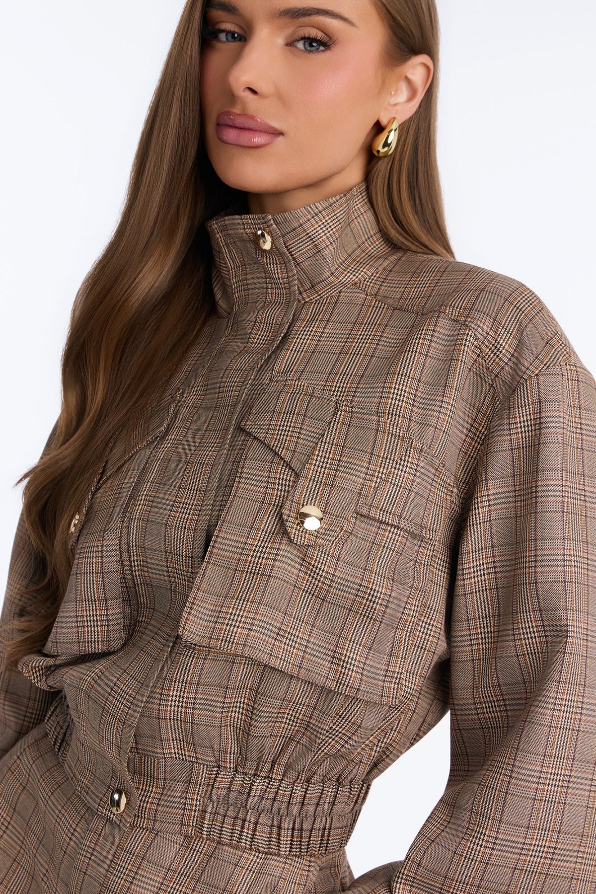 Farah Plaid Wide Leg Pant Set - Brown/combo