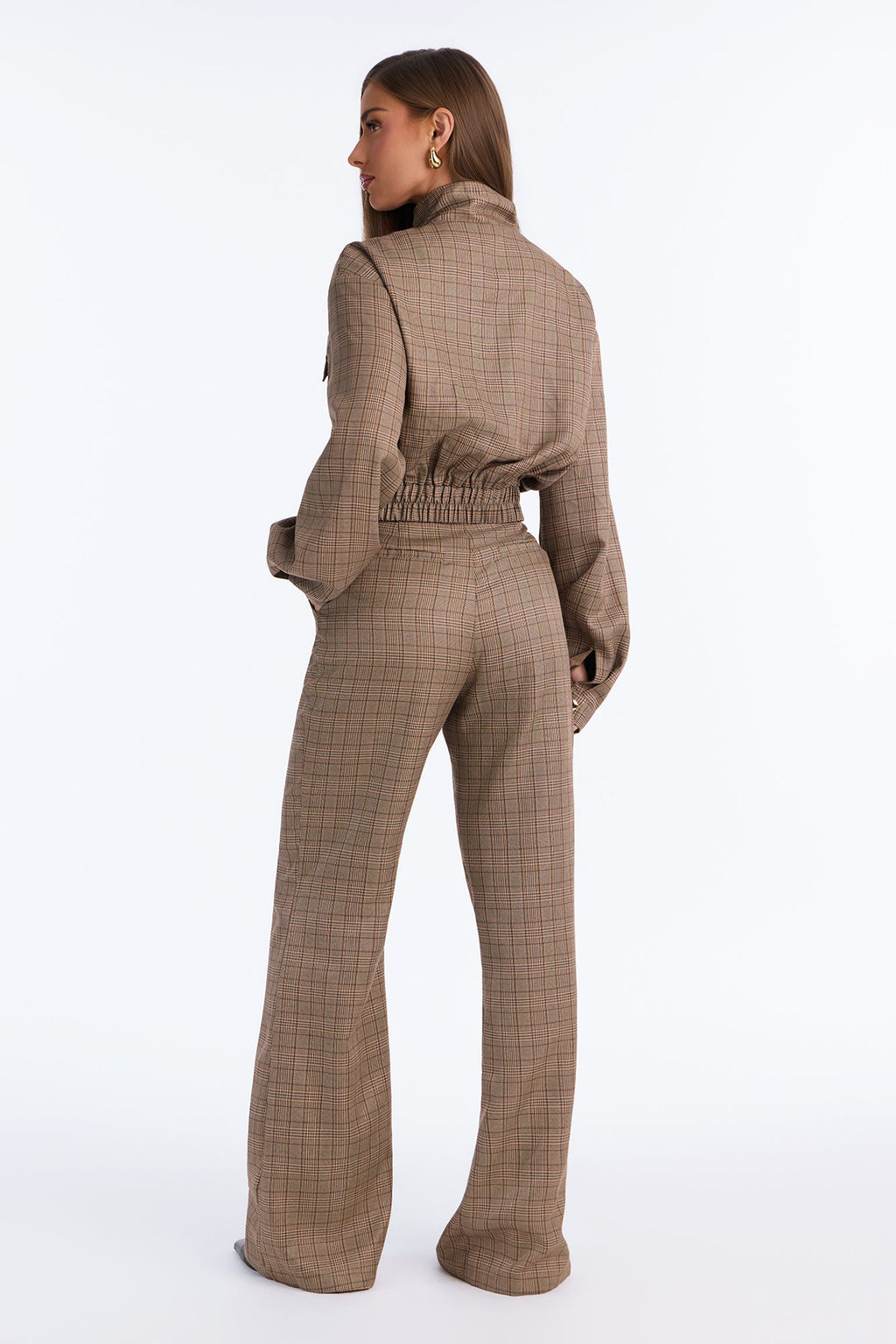 Farah Plaid Wide Leg Pant Set - Brown/combo