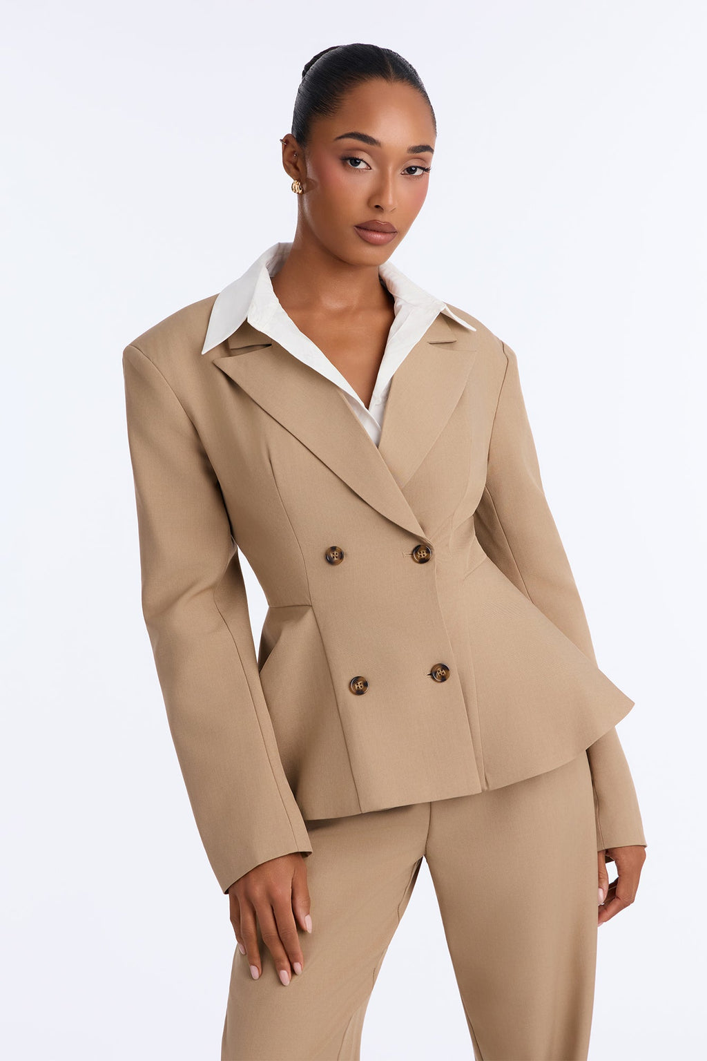 Zoe Contrast Blazer Pant Set - Taupe