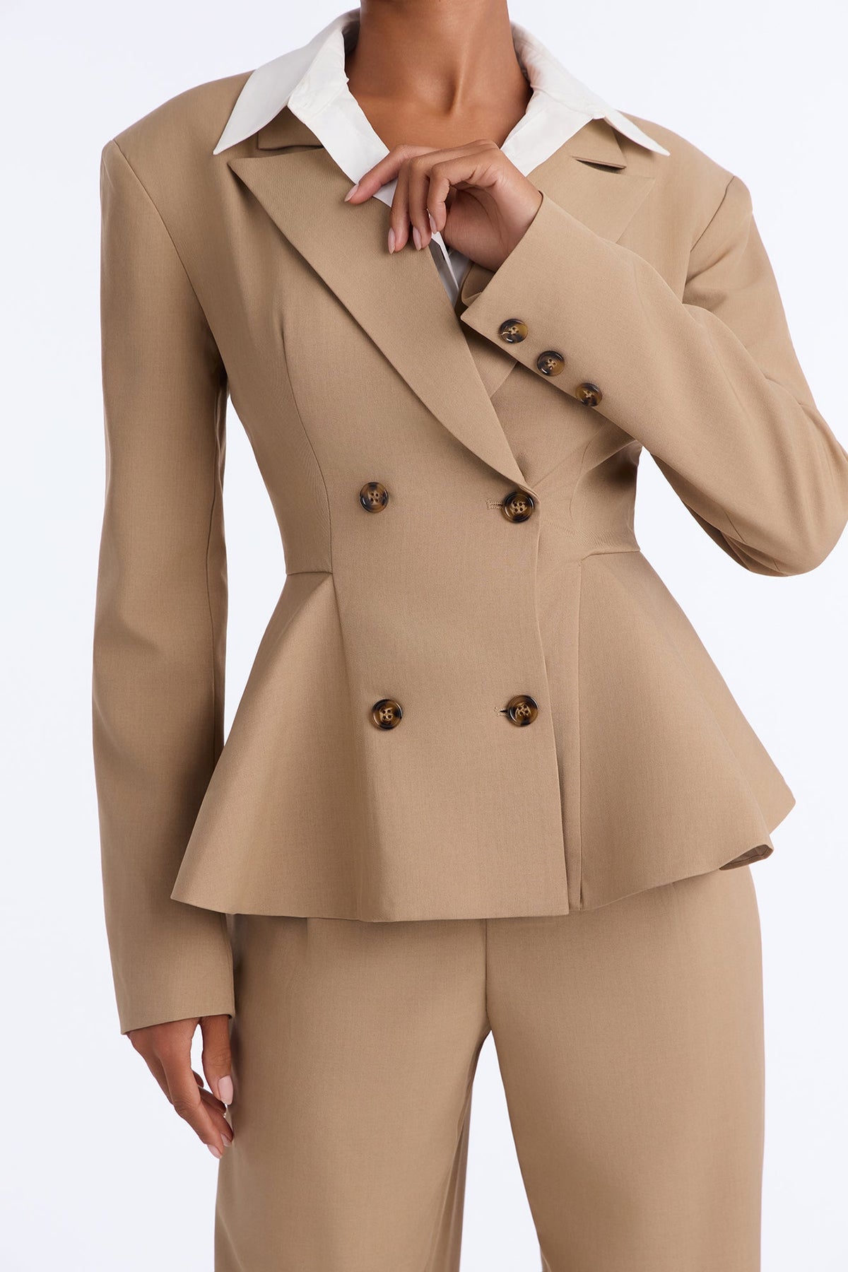 Zoe Contrast Blazer Pant Set - Taupe