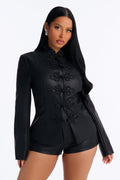 Malia Frog Clasp Faux Leather Short Set - Black