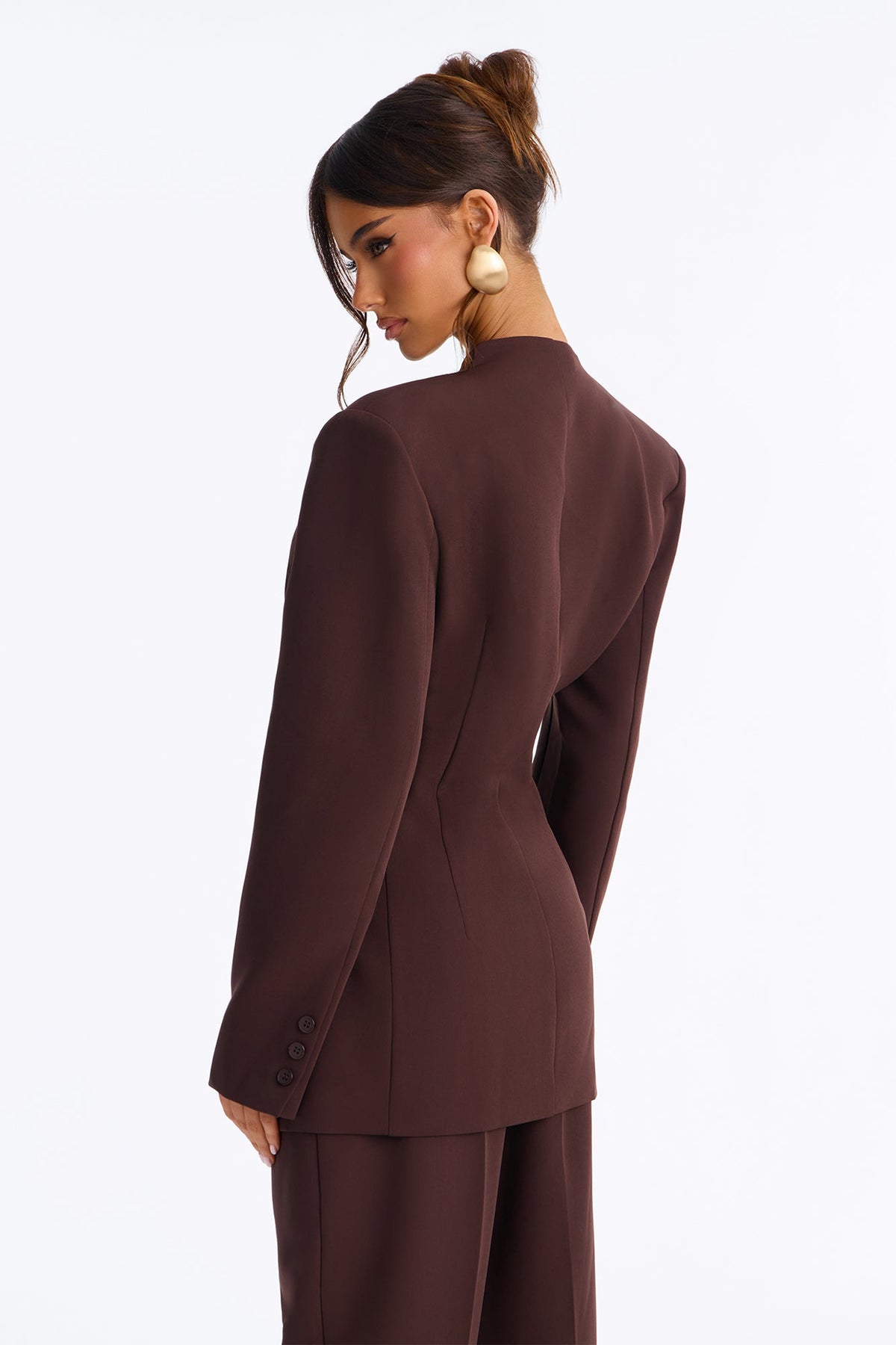 Jessica Belted Blazer Pant Set - Chocolate