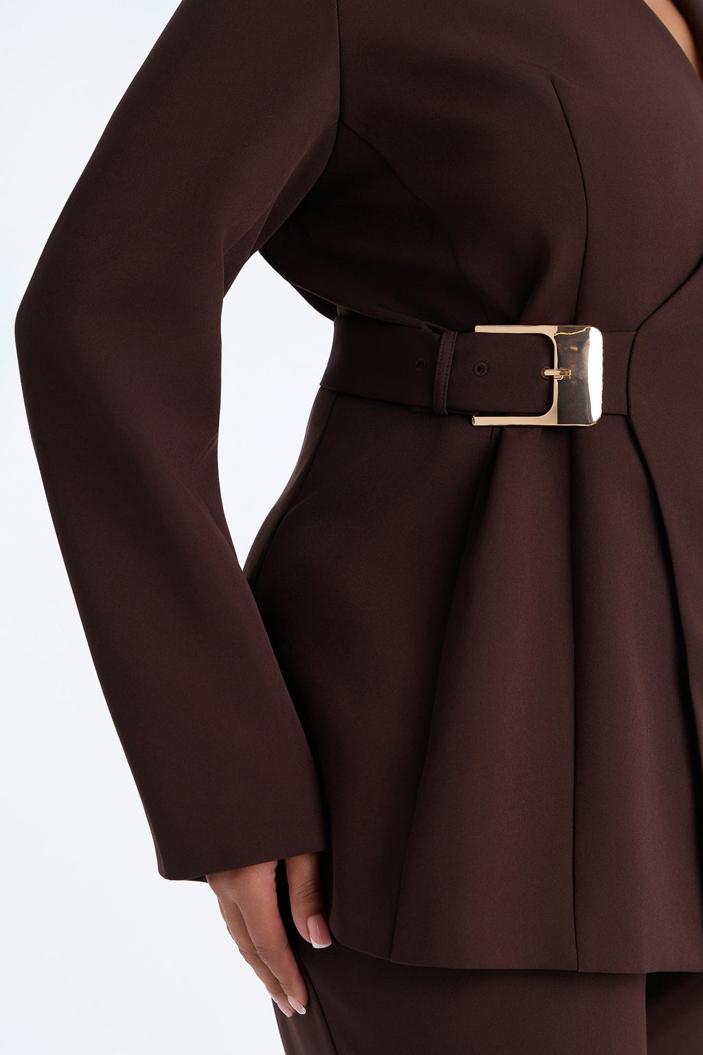 Jessica Belted Blazer Pant Set - Chocolate