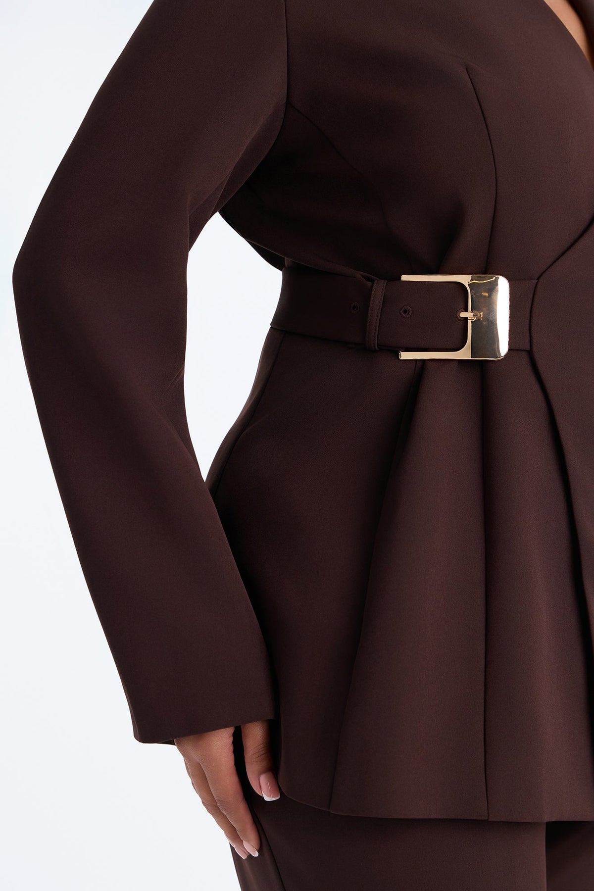 Jessica Belted Blazer Pant Set - Chocolate