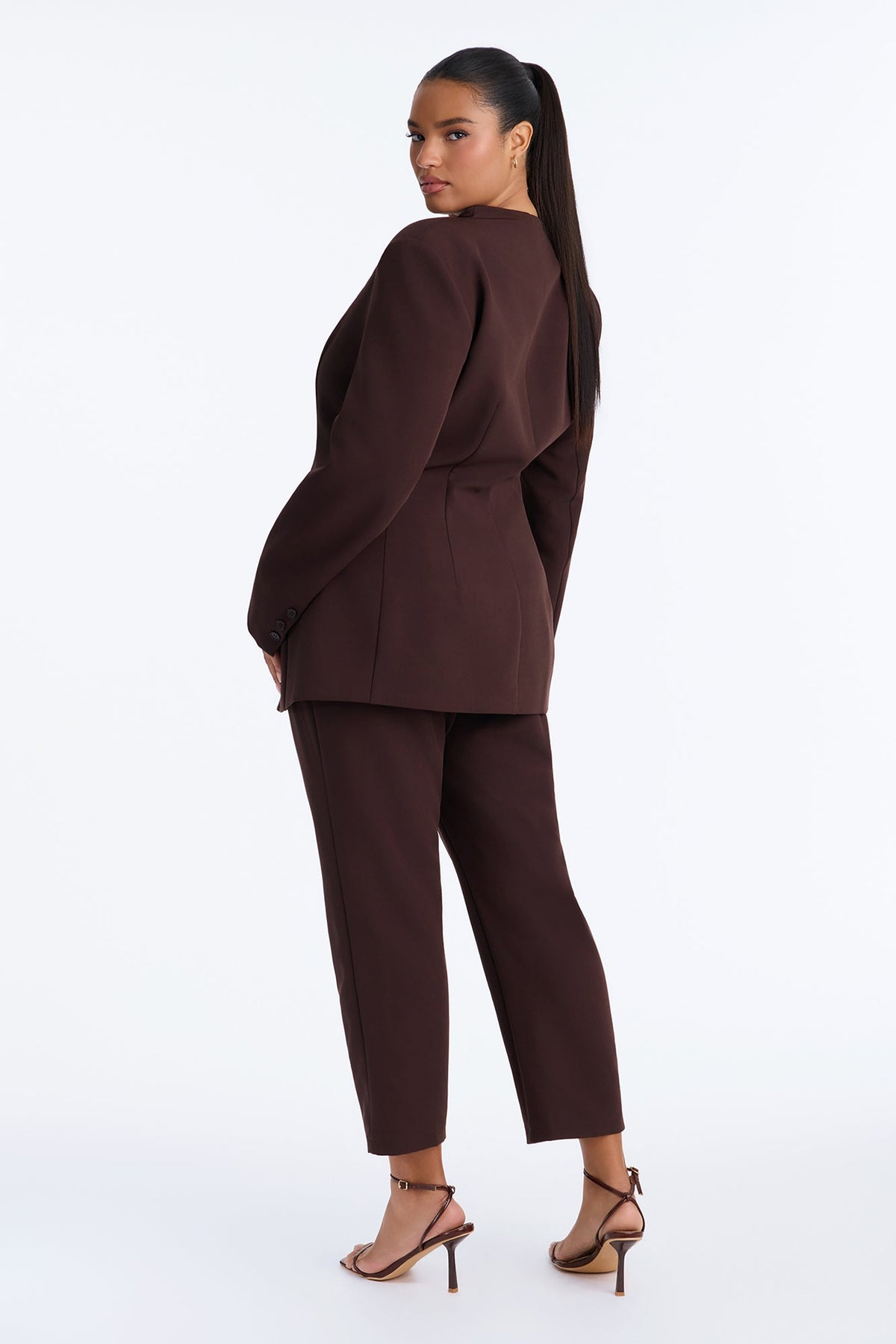 Jessica Belted Blazer Pant Set - Chocolate