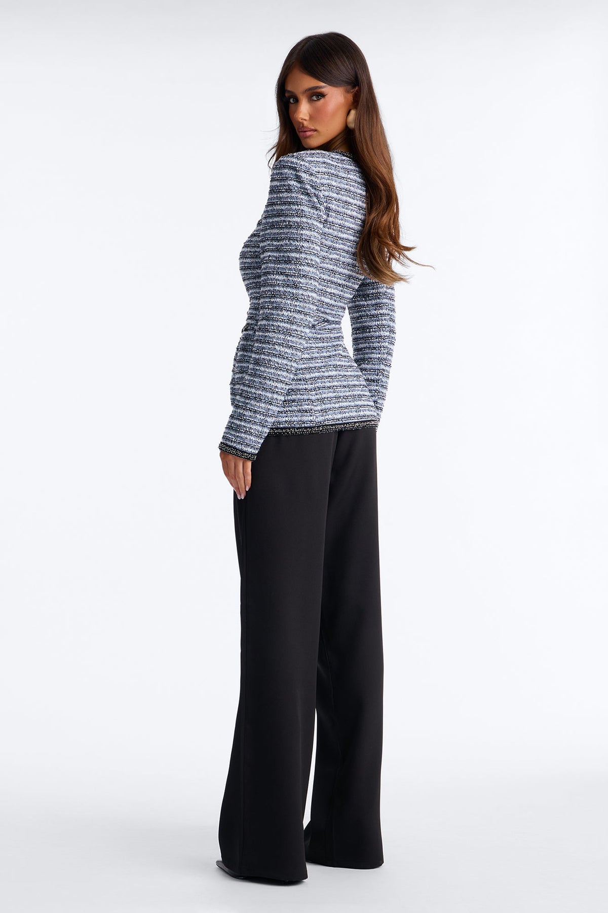 Chantel Tweed Blazer Pant Set - Blue/combo