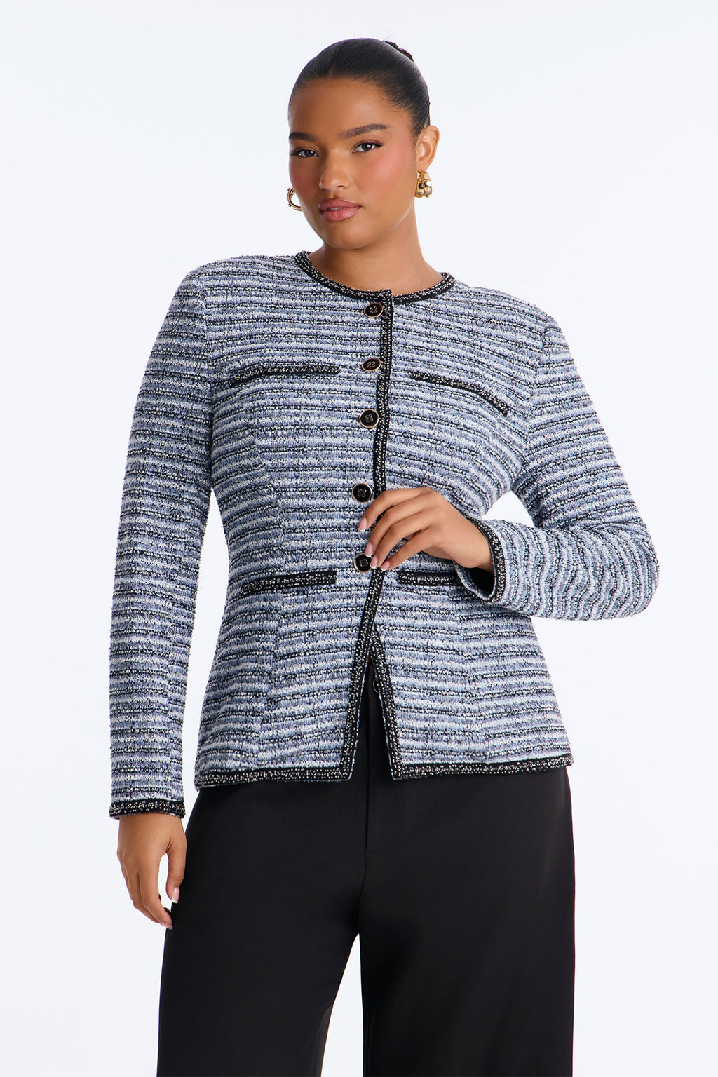 Chantel Tweed Blazer Pant Set - Blue/combo