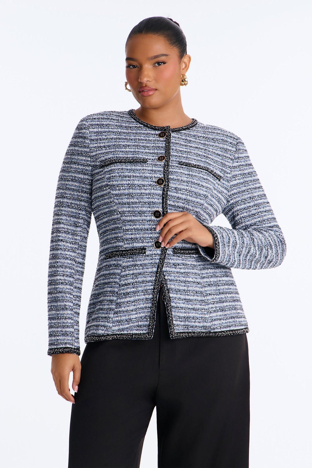 Chantel Tweed Blazer Pant Set - Blue/combo