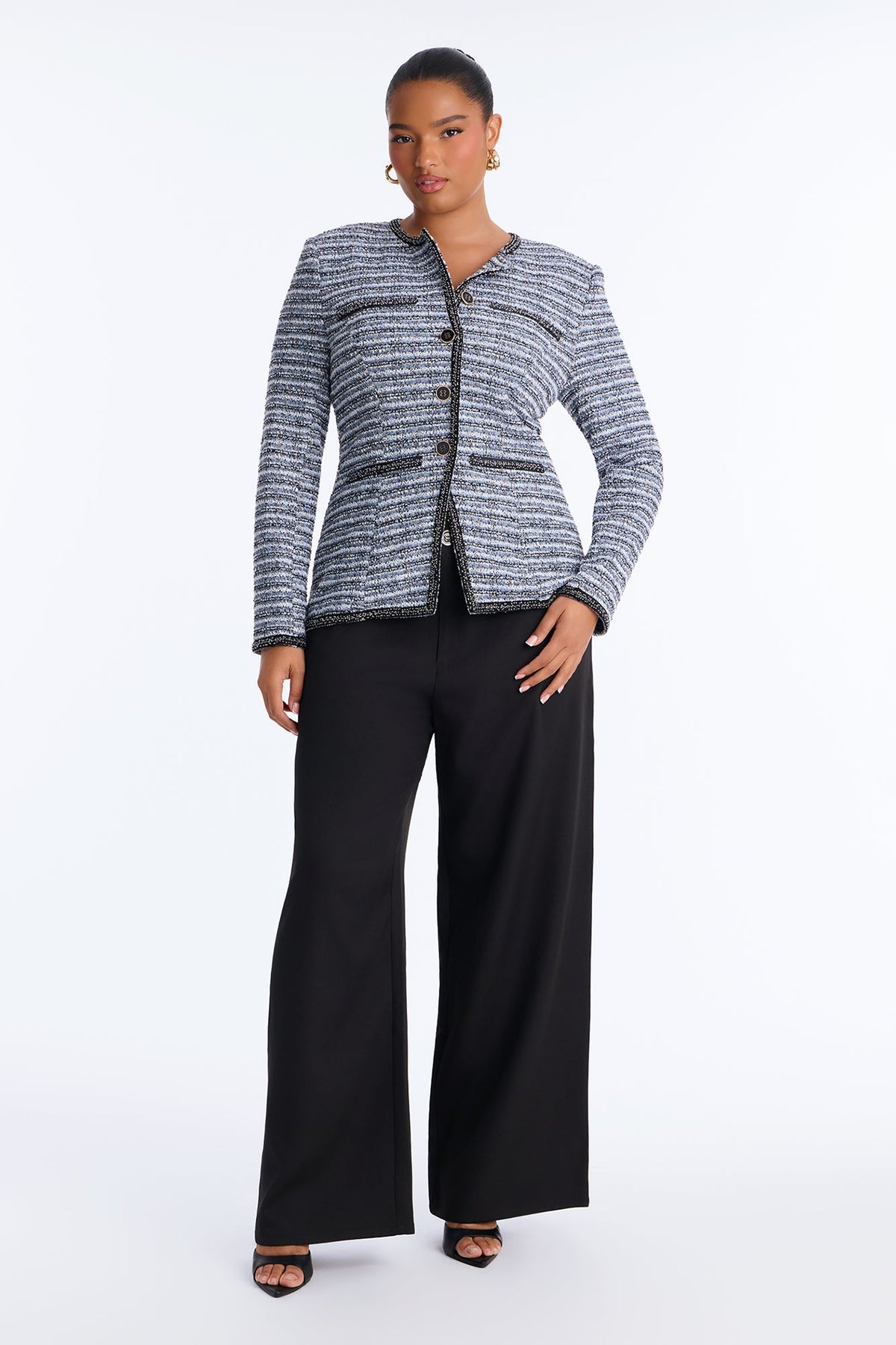 Chantel Tweed Blazer Pant Set - Blue/combo
