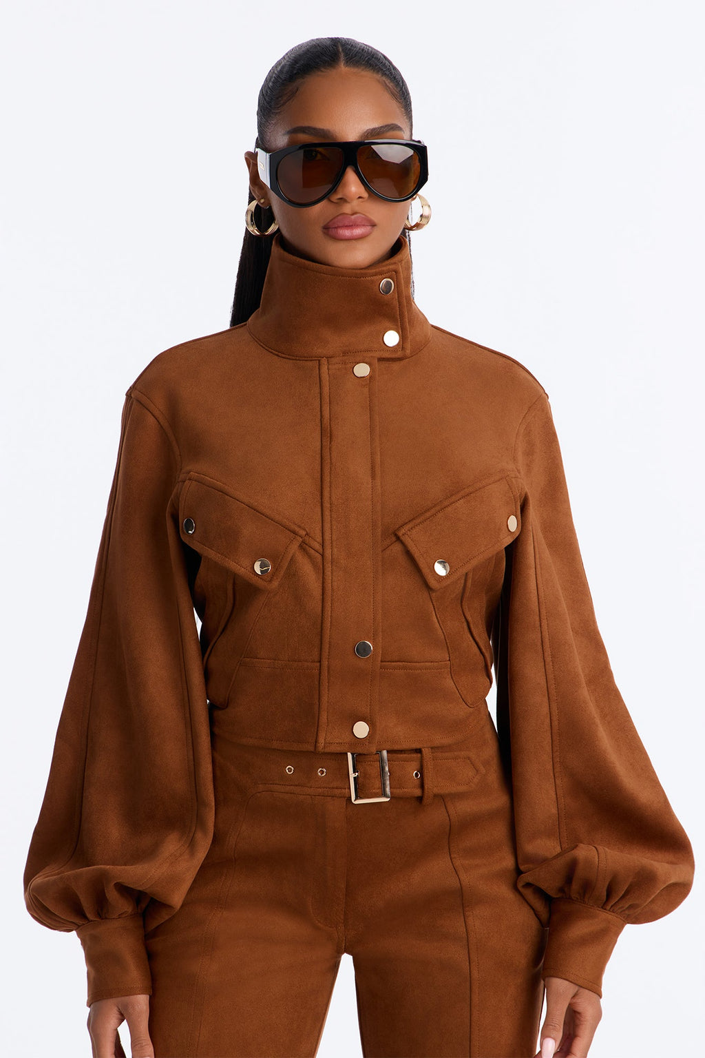 Homestead Faux Suede Flare Pant Set - Camel