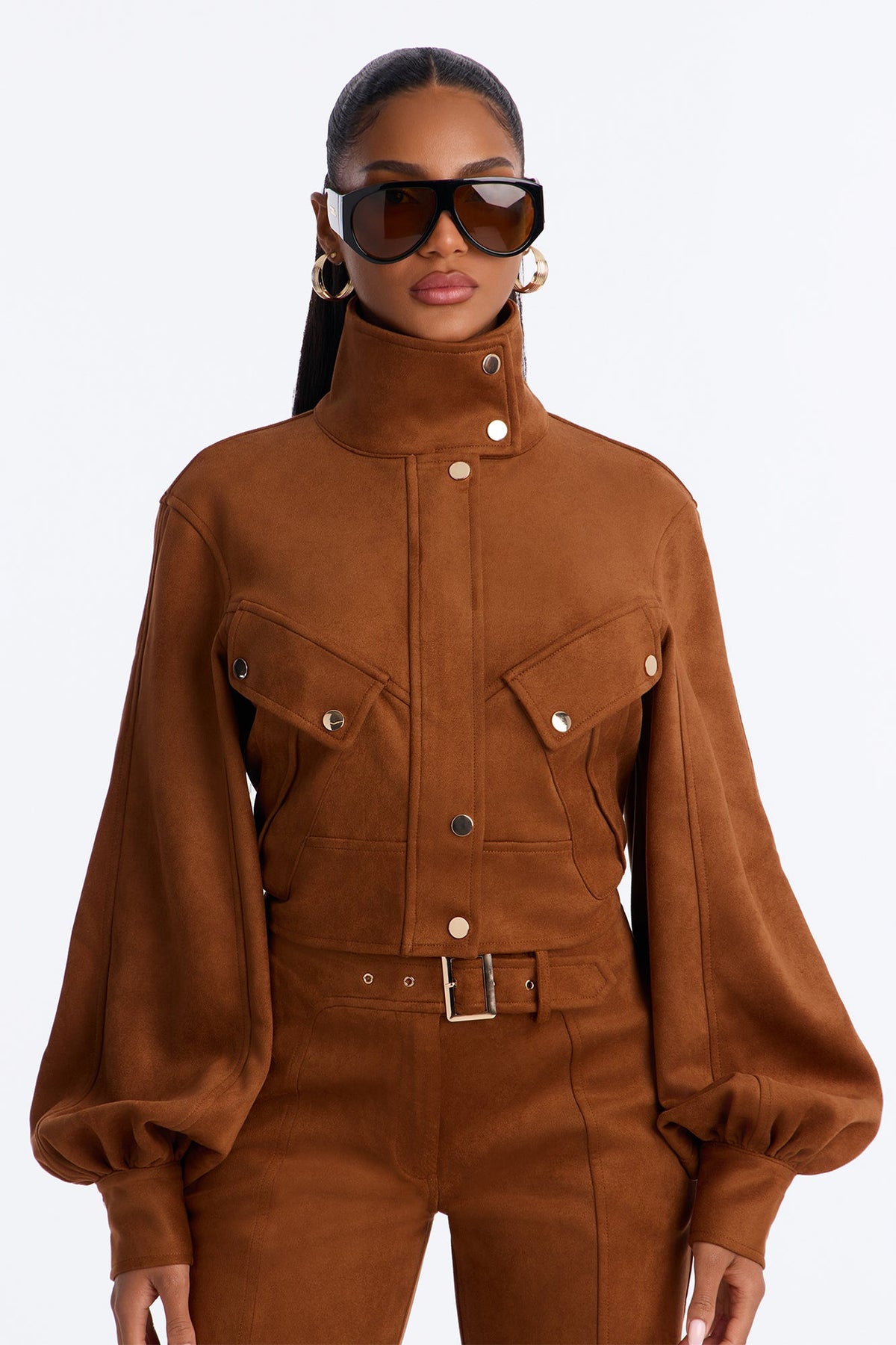 Homestead Faux Suede Flare Pant Set - Camel