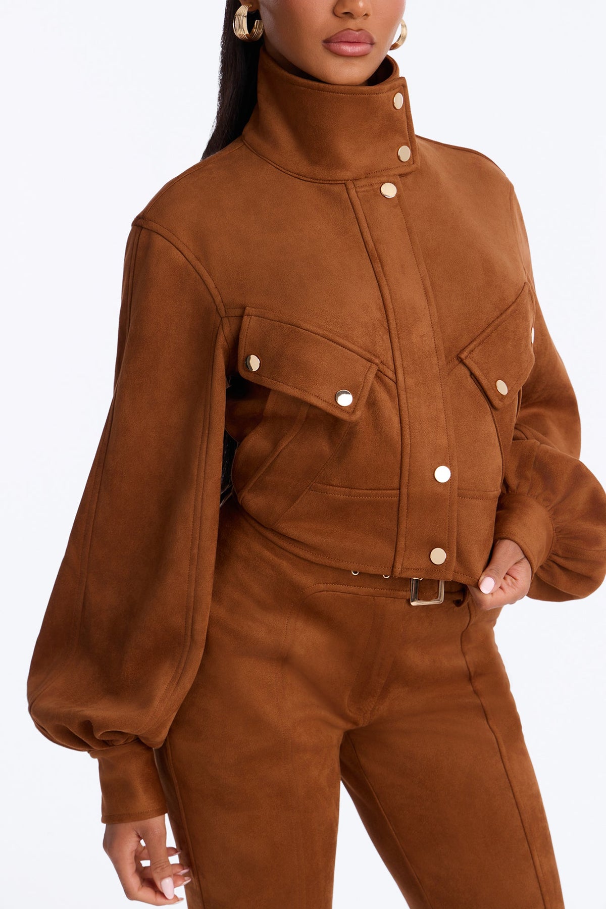 Homestead Faux Suede Flare Pant Set - Camel