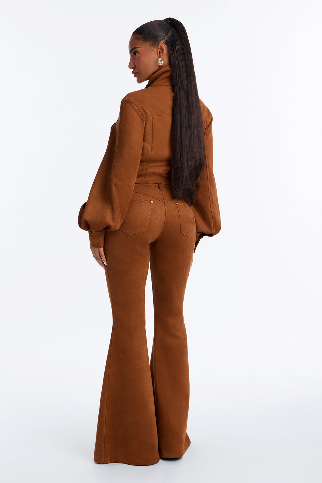 Homestead Faux Suede Flare Pant Set - Camel