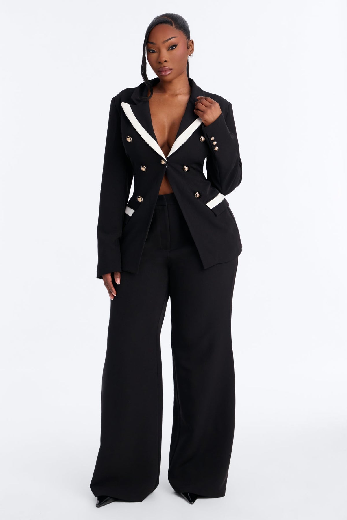 Chic Intention Double Breasted Pant Set - Black
