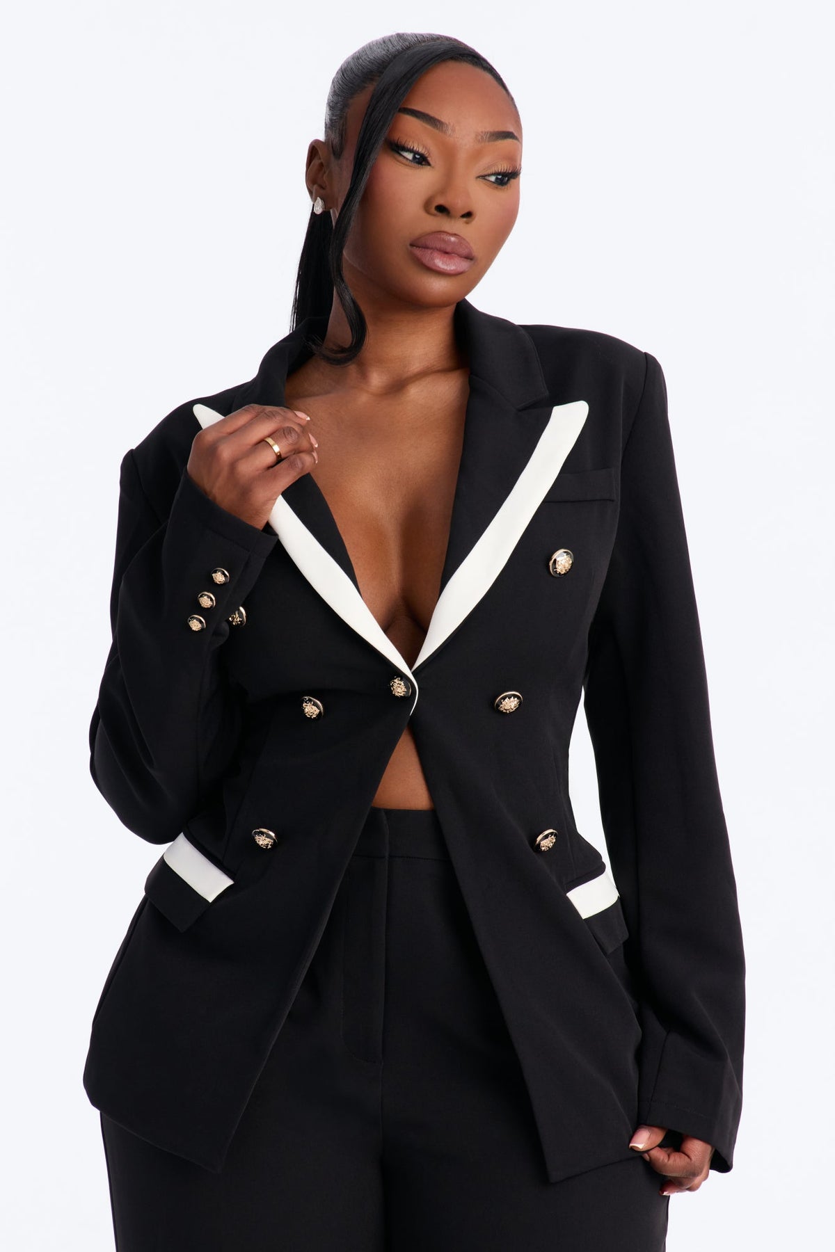 Chic Intention Double Breasted Pant Set - Black