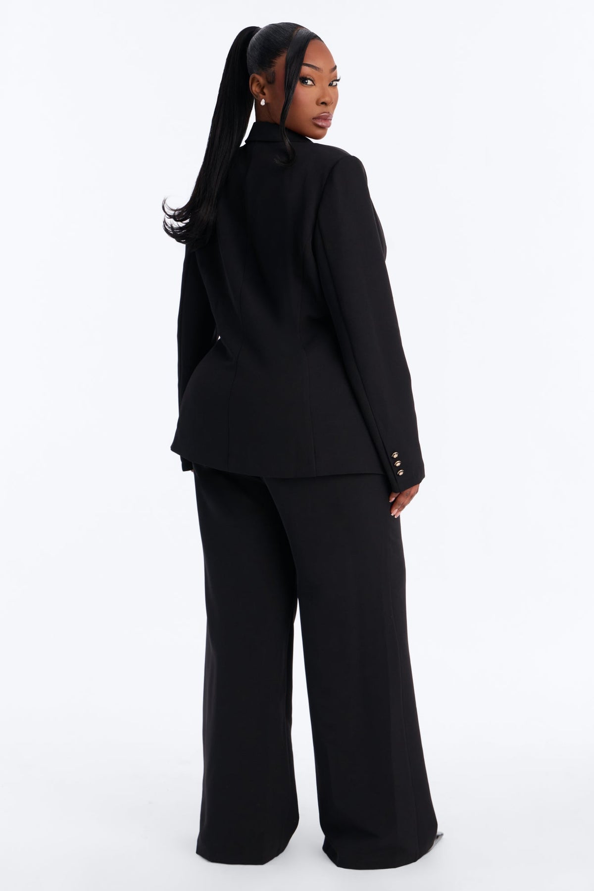 Chic Intention Double Breasted Pant Set - Black