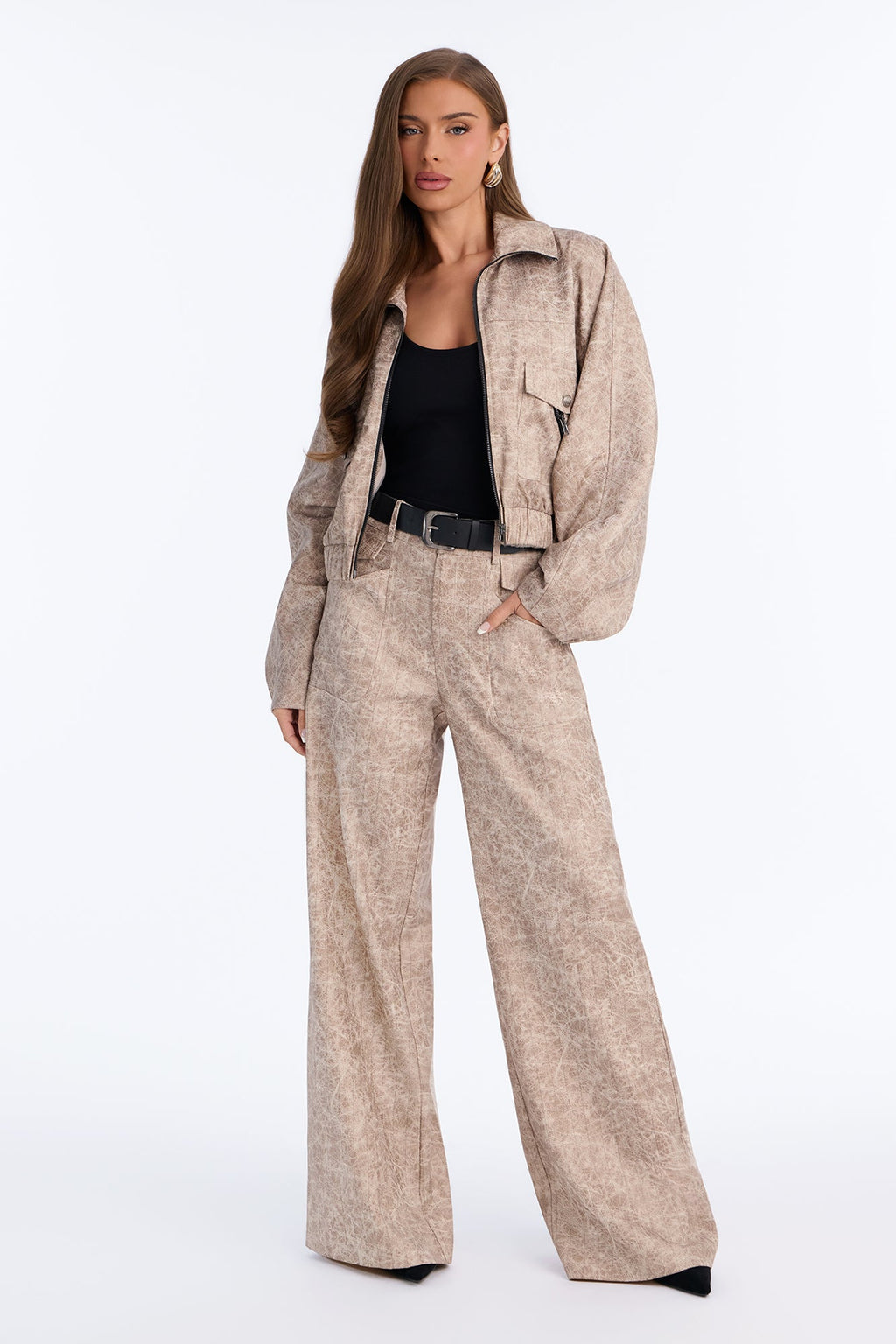 In Disguise Washed Belted Pant Set - Stone