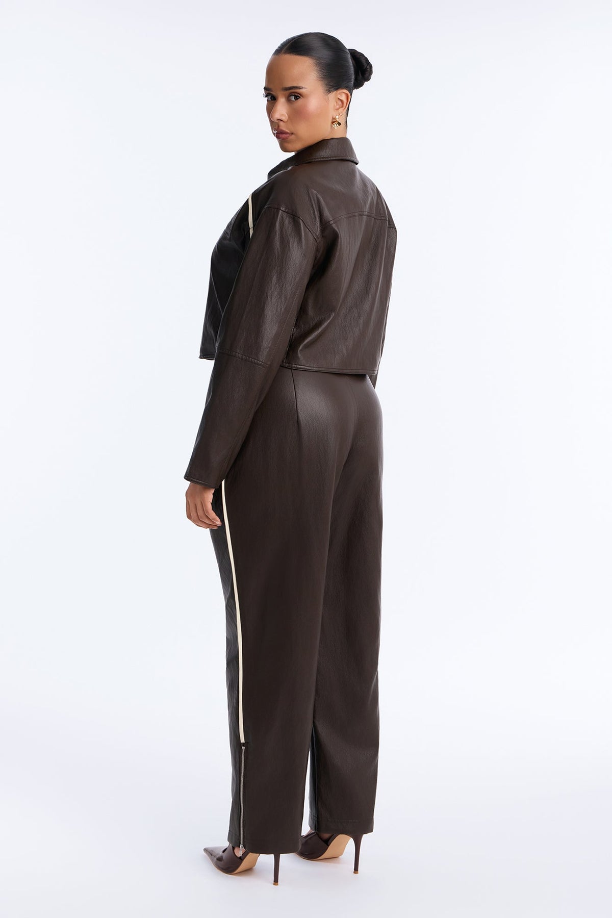Miranda Faux Leather Pant Set - Brown