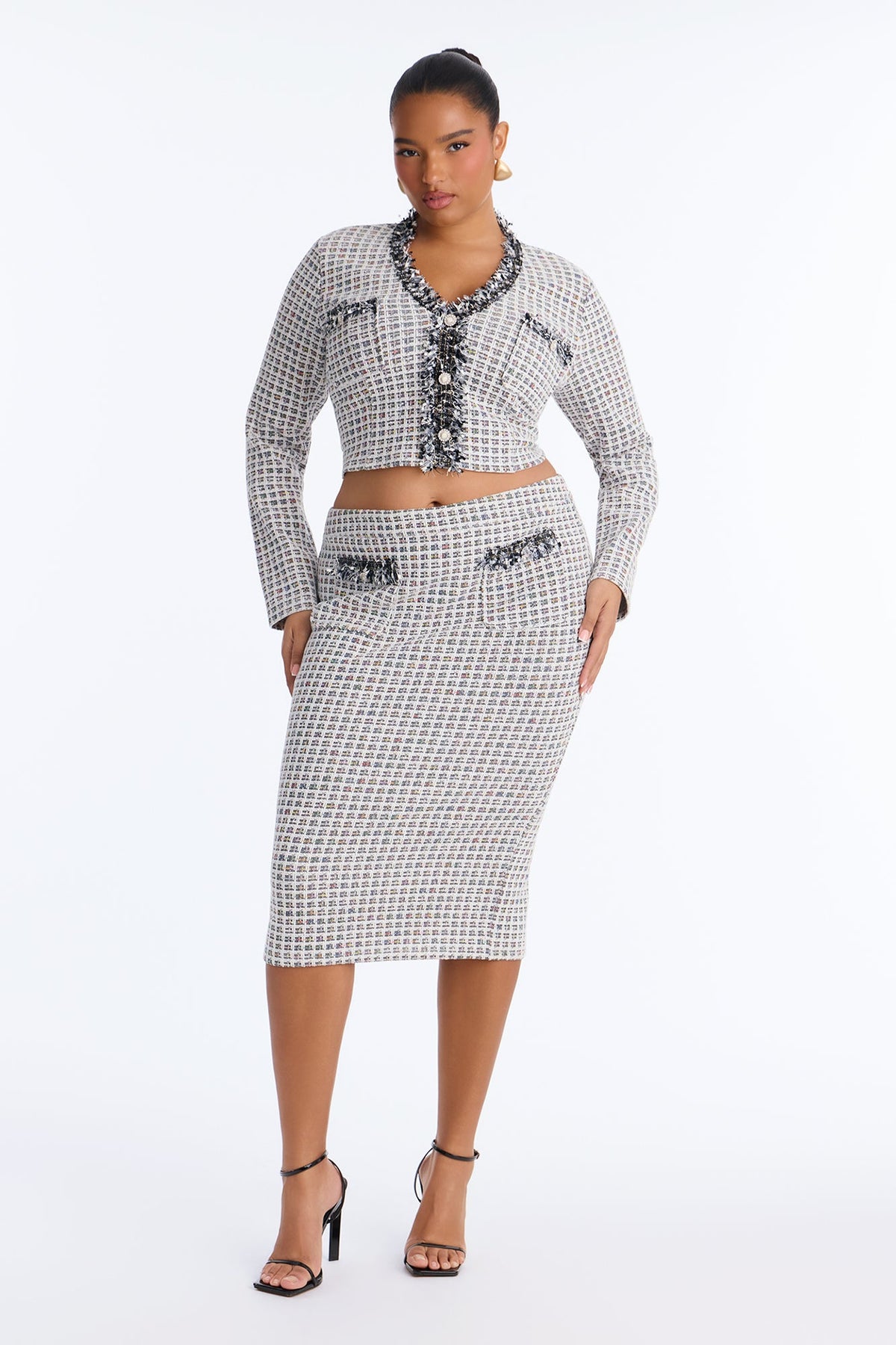 Carol Tweed Midi Skirt Set - Black/combo