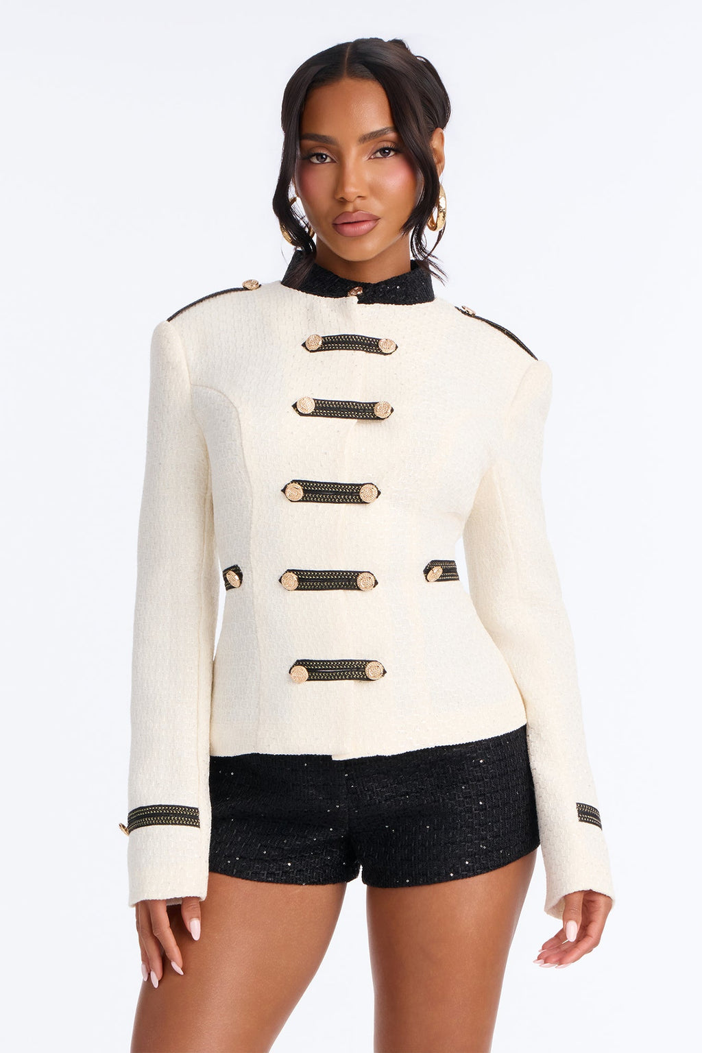 Frankie Tweed Fitted Button Short Set - Cream/combo