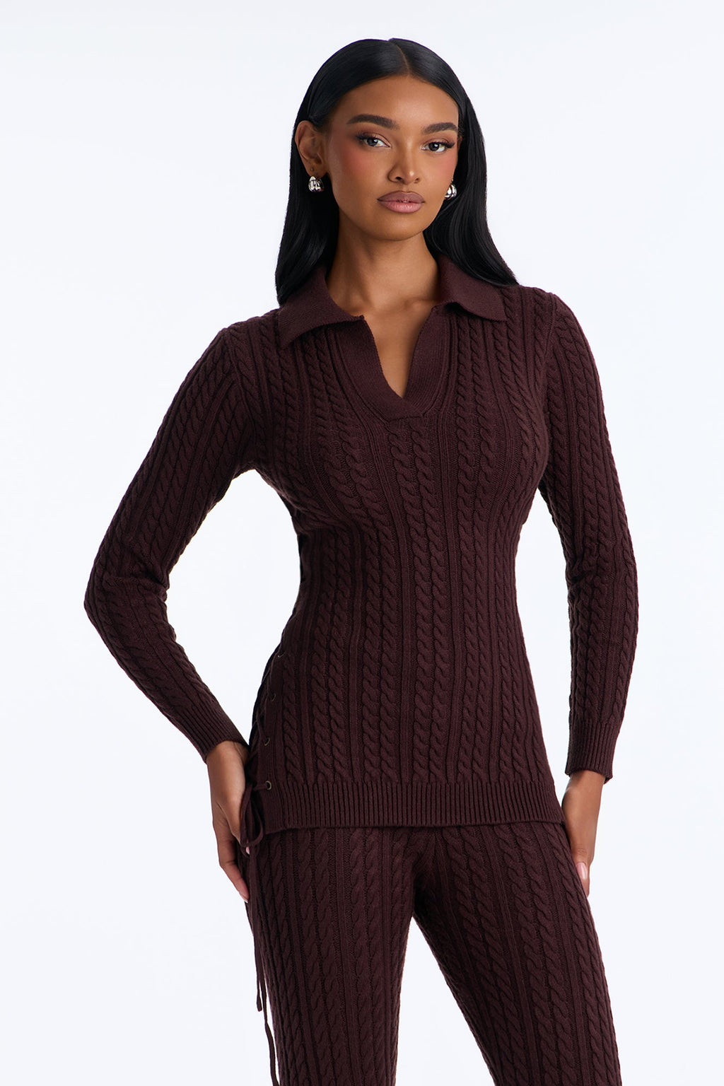 Kit Lace Up Sweater Pant Set - Chocolate