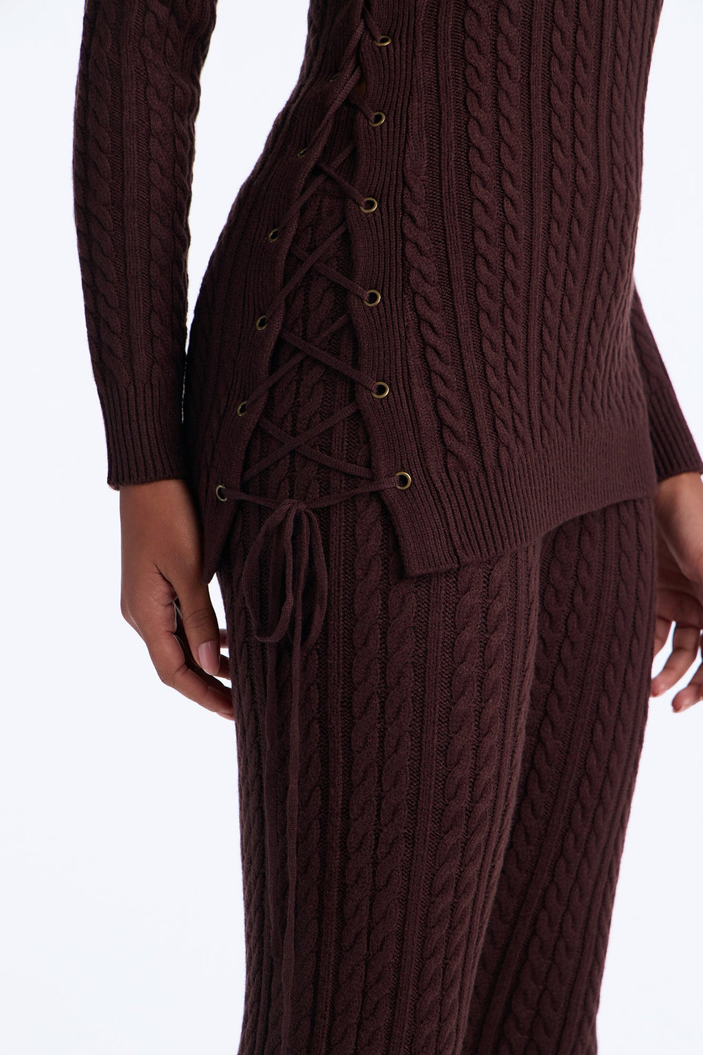 Kit Lace Up Sweater Pant Set - Chocolate