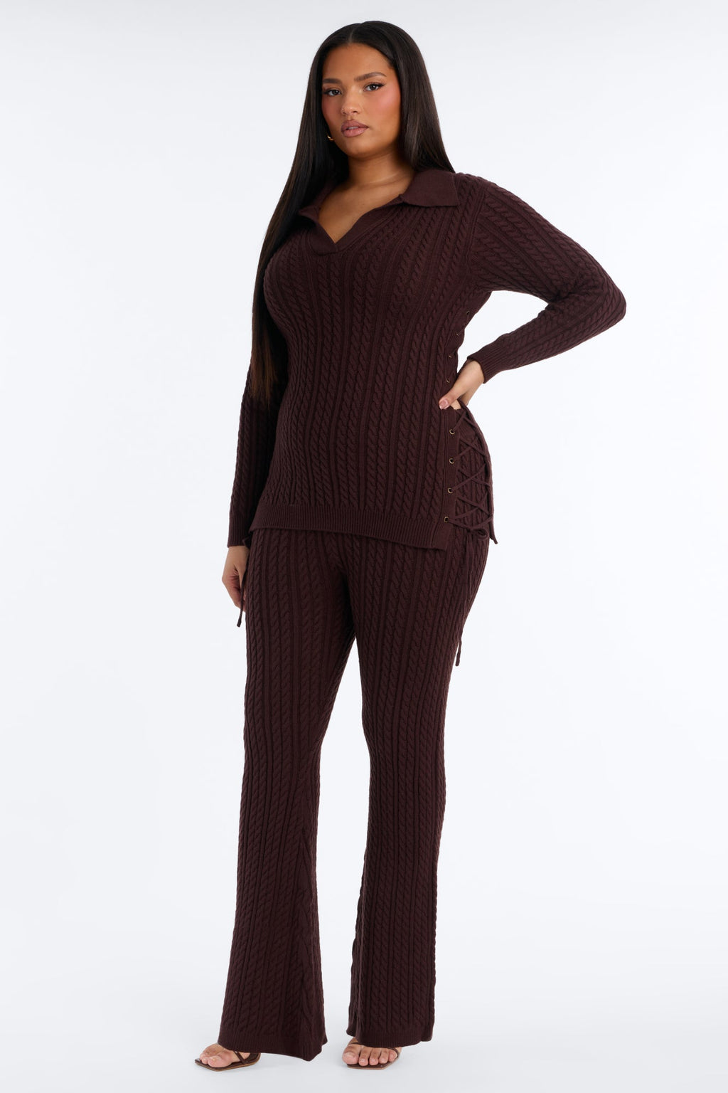 Kit Lace Up Sweater Pant Set - Chocolate