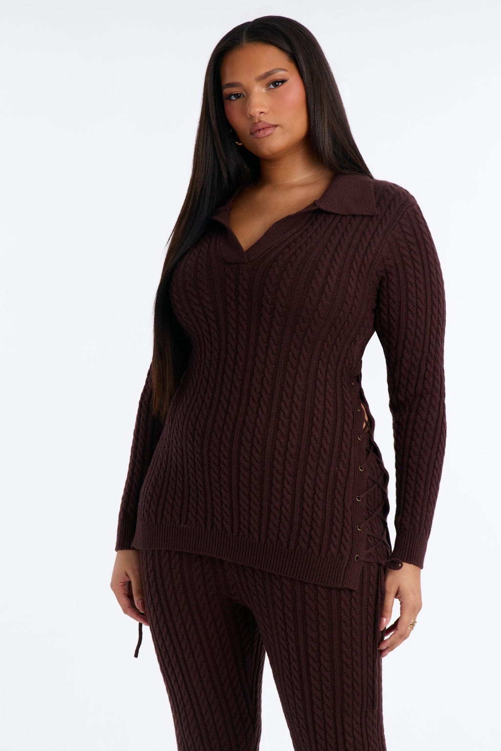 Kit Lace Up Sweater Pant Set - Chocolate