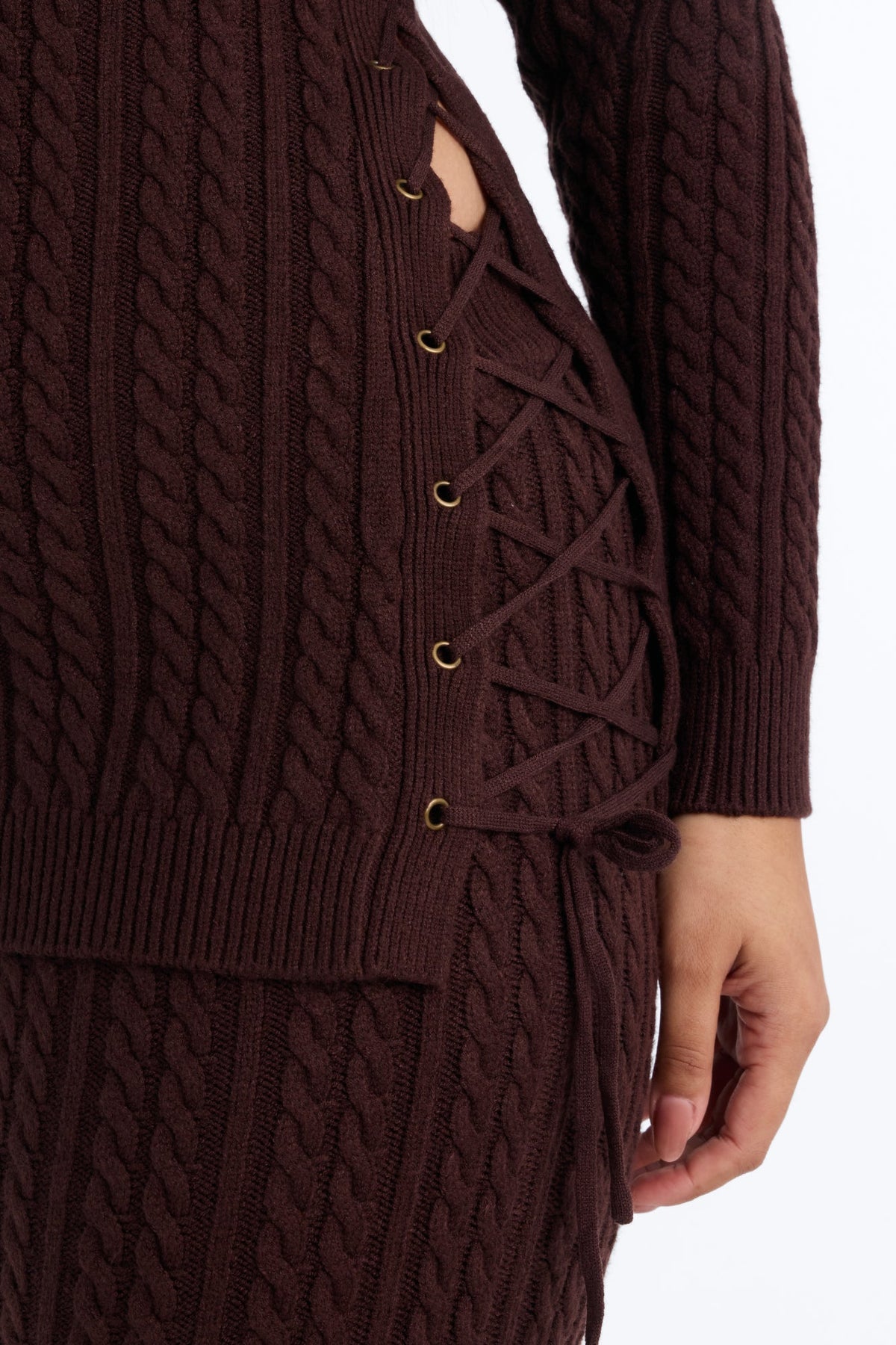 Kit Lace Up Sweater Pant Set - Chocolate