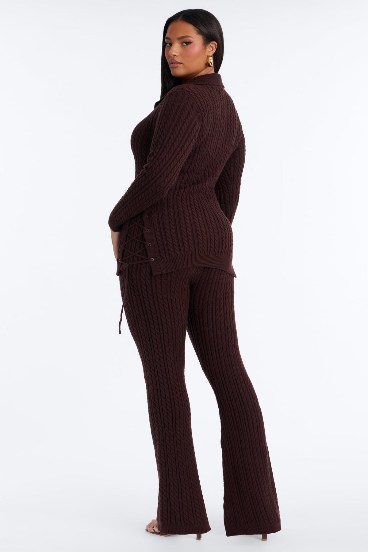 Kit Lace Up Sweater Pant Set - Chocolate