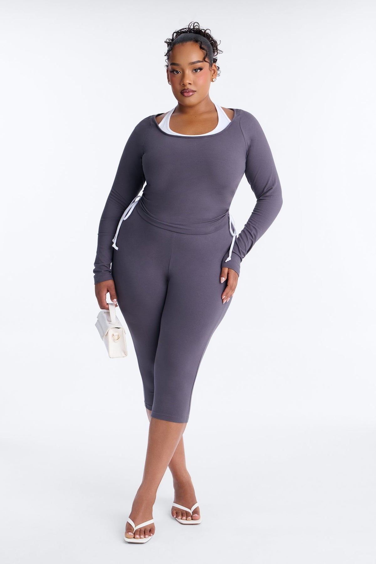 Out Of Time Layered Capri Set - Charcoal