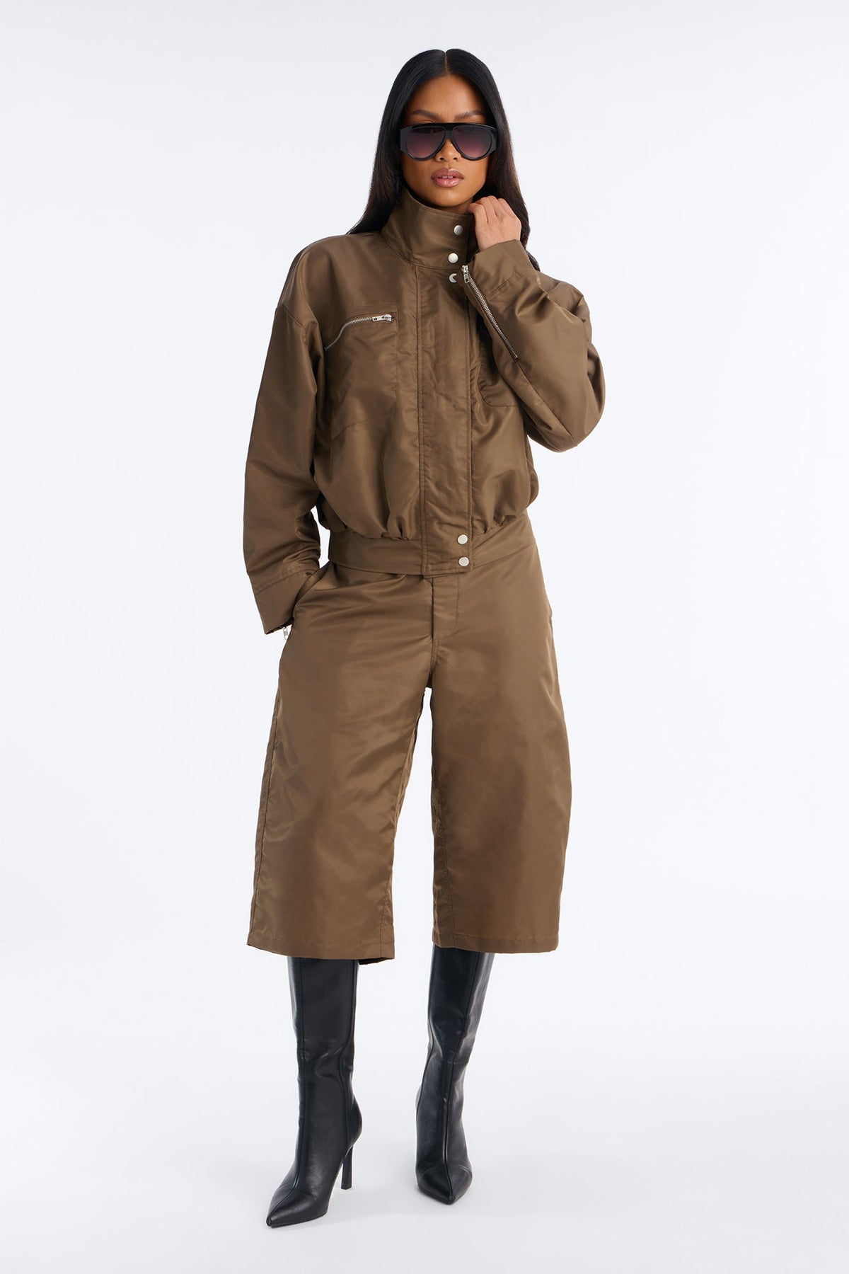 Anaya Bomber Bermuda Short Set - Olive
