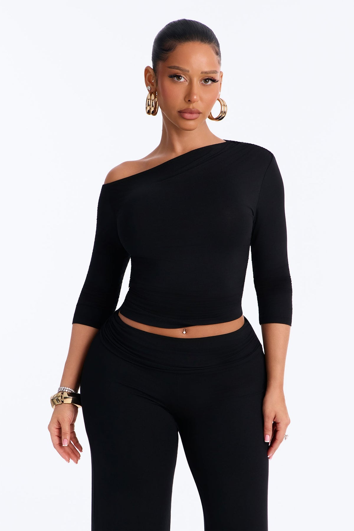 Caroline 3/4 Sleeve Pant Set - Black