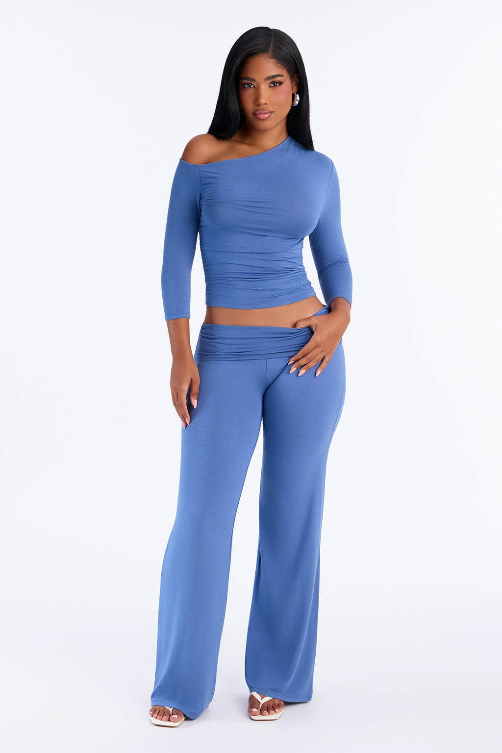 Caroline 3/4 Sleeve Pant Set - Slate Blue