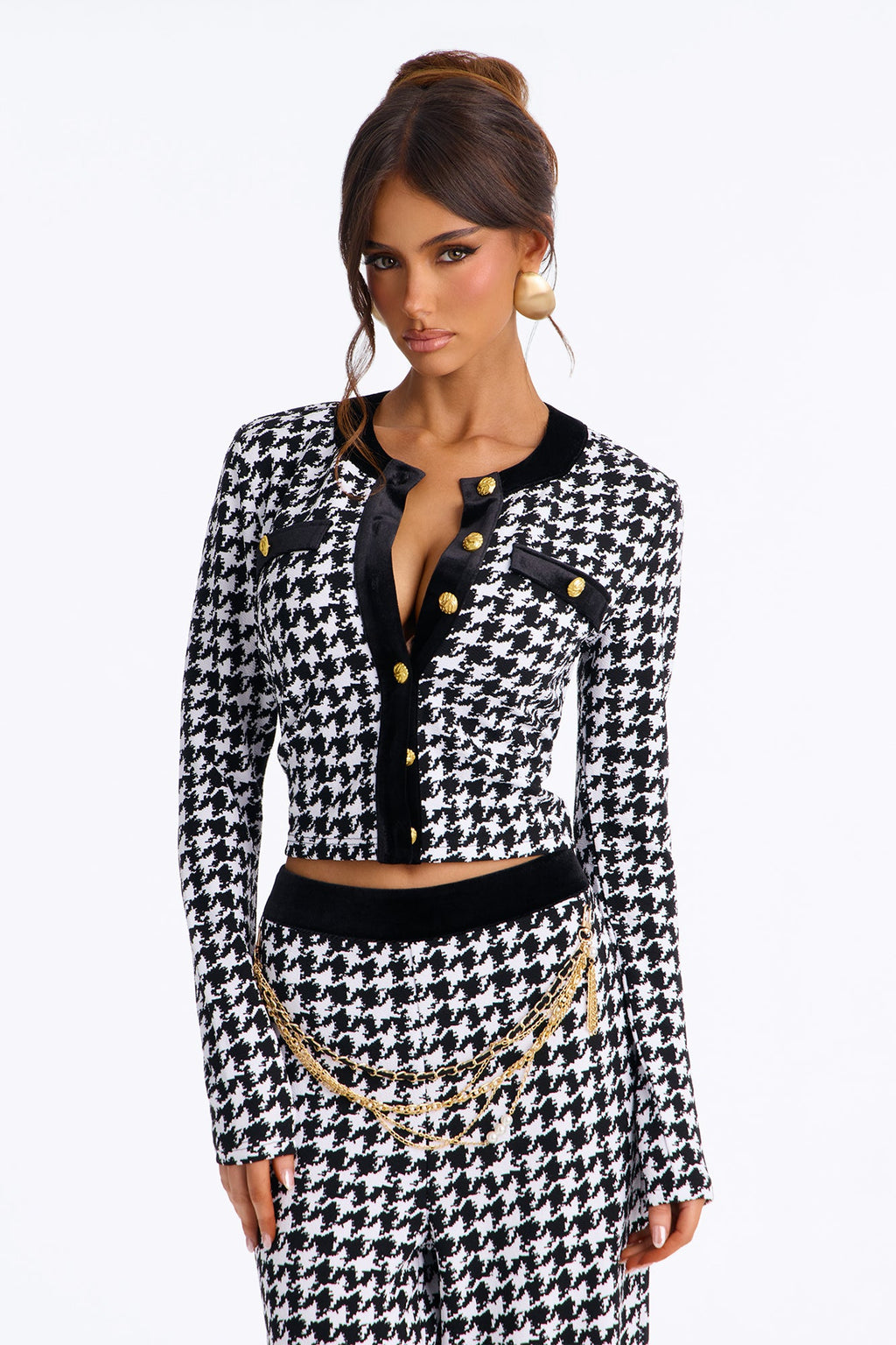 Maria Houndstooth Pant Set - Black/White