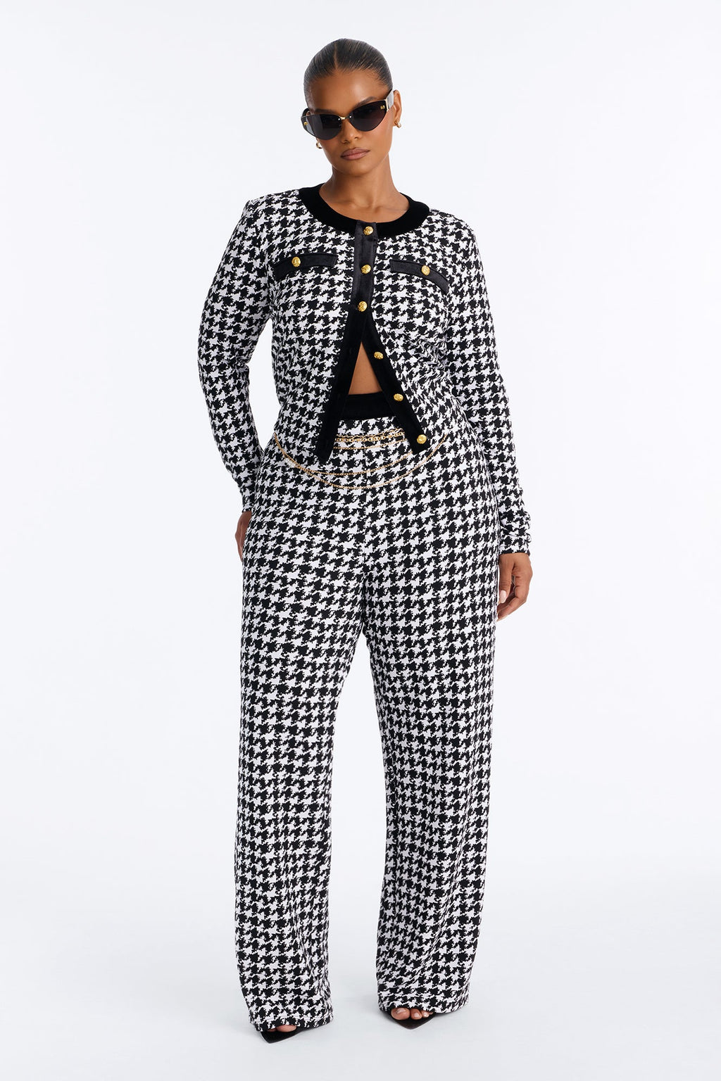 Maria Houndstooth Pant Set - Black/White