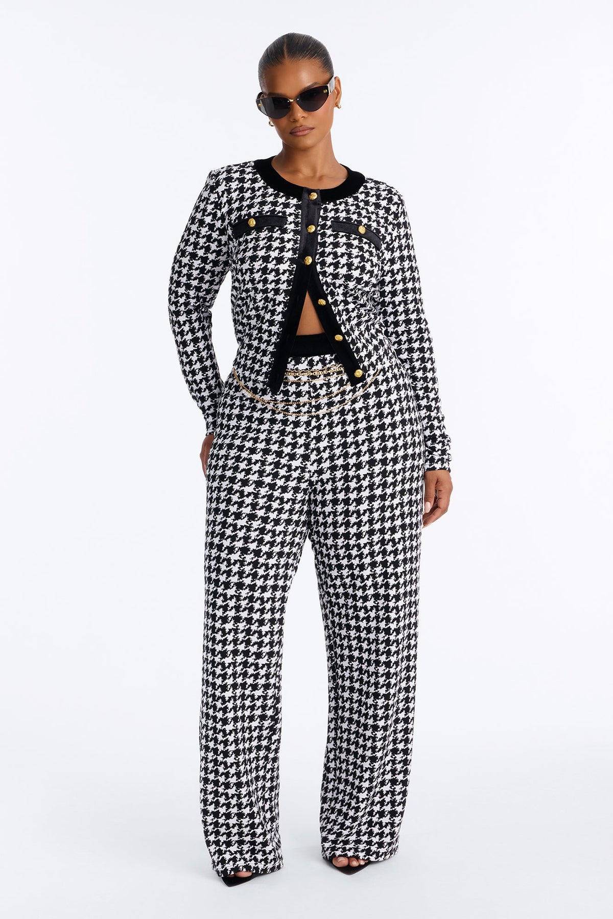 Maria Houndstooth Pant Set - Black/White