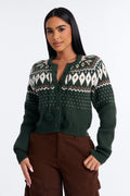 Frosted Pines Fair Isle Cardigan - Green/combo